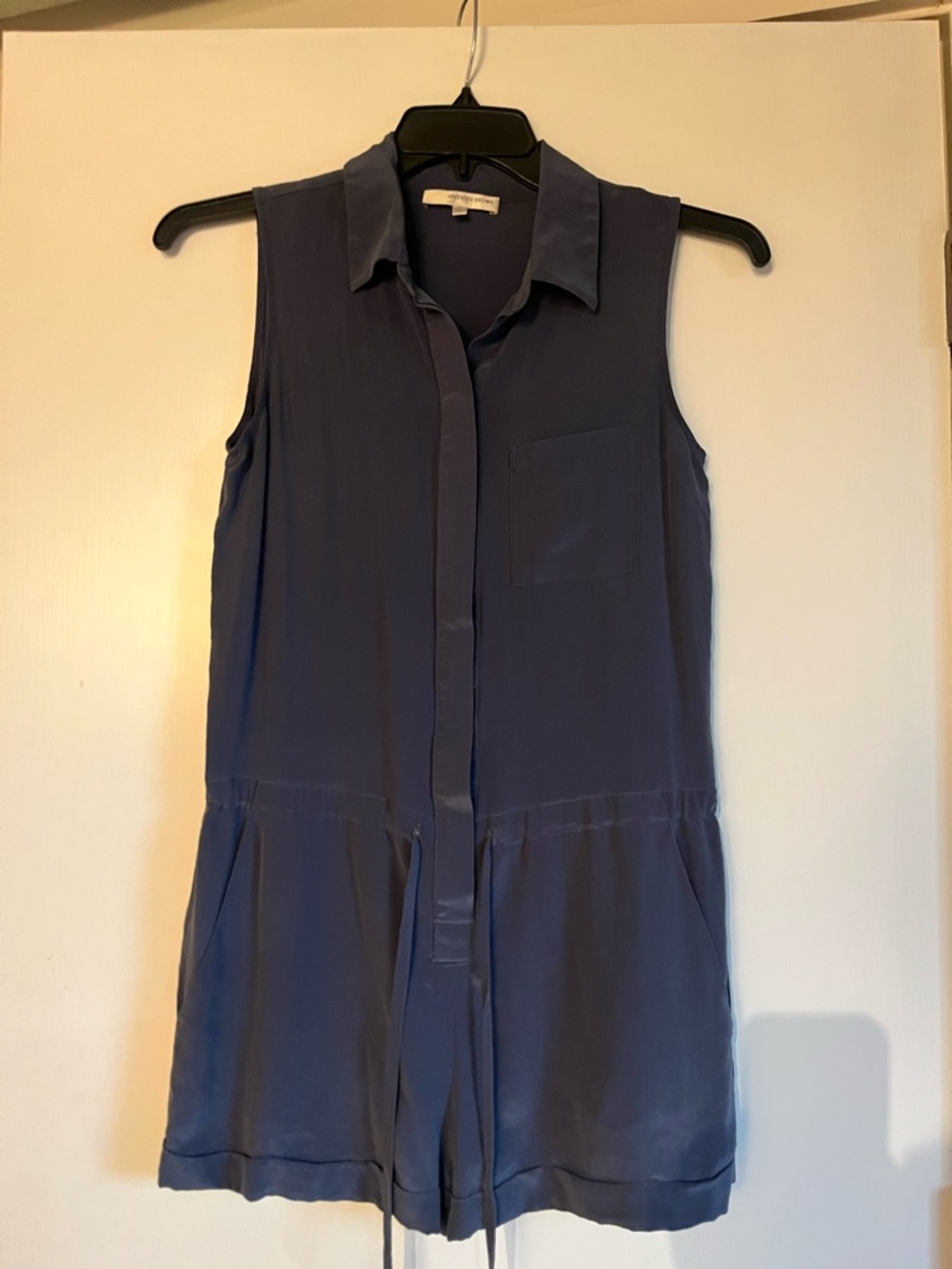 Lavender Brown Navy Sleeveless Button Down Romper